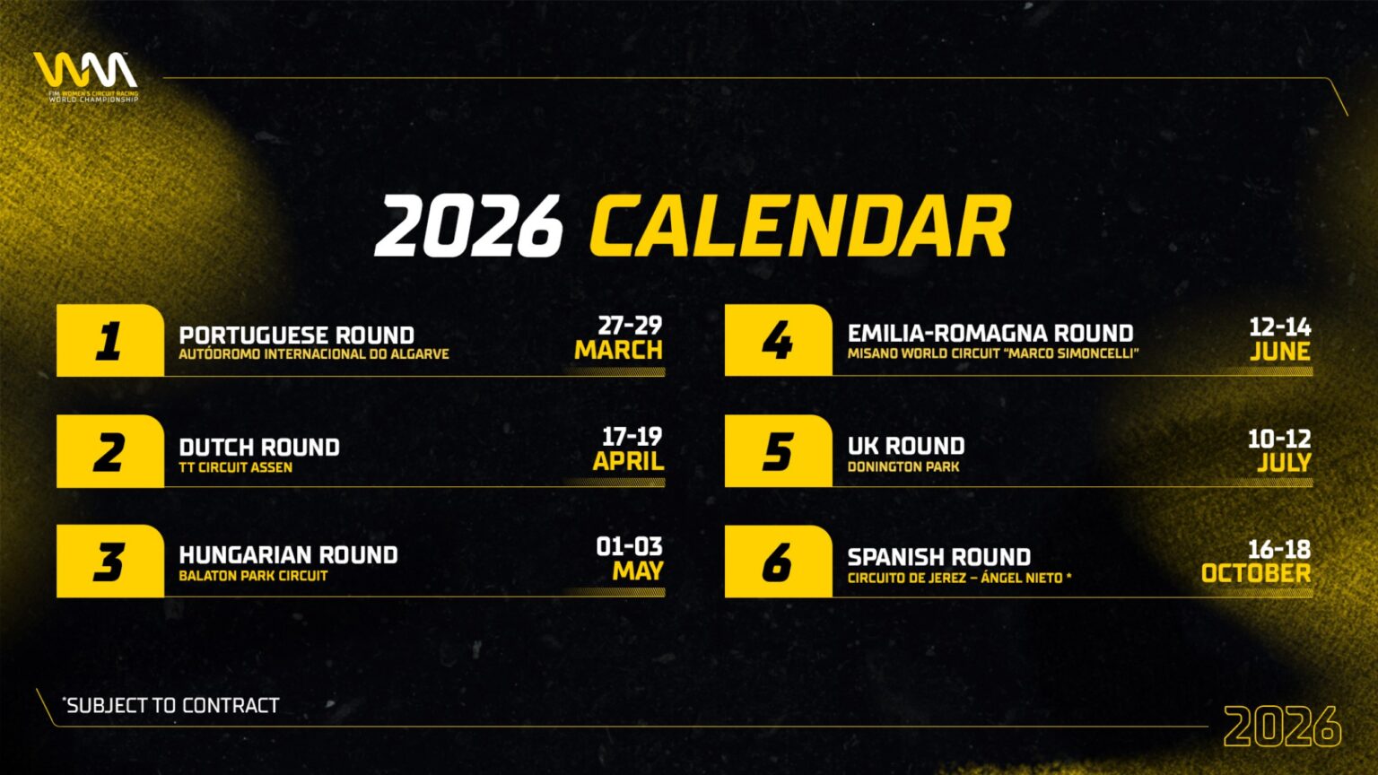 Provisional 2026 WorldWCR calendar unveiled, Portimao and Misano return to the schedule